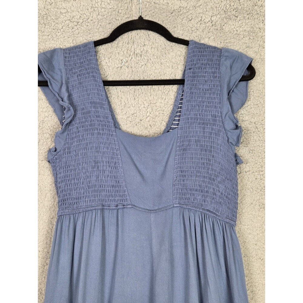 PrettyGarden Blue Smocked Tiered Midi Dress Flutter Sleeve‎ V-Neck Boho Small - Picture 5 of 8